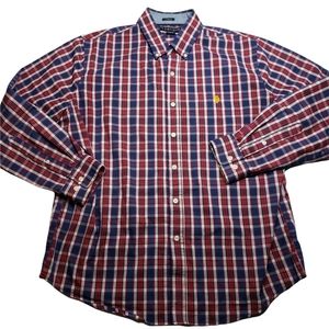 US Polo Assn Red White Blue Plaid Shirt Size XL